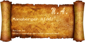 Mansberger Aldó névjegykártya